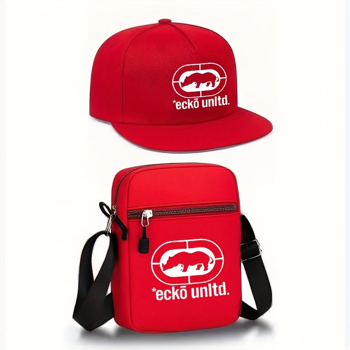 2 piezas, gorra de béisbol unisex con bordado 'ECKO' y ala curva, más riñonera, set de moda urbana para deportes al aire libre, gorra ajustable, regalo perfecto para ti o amigos