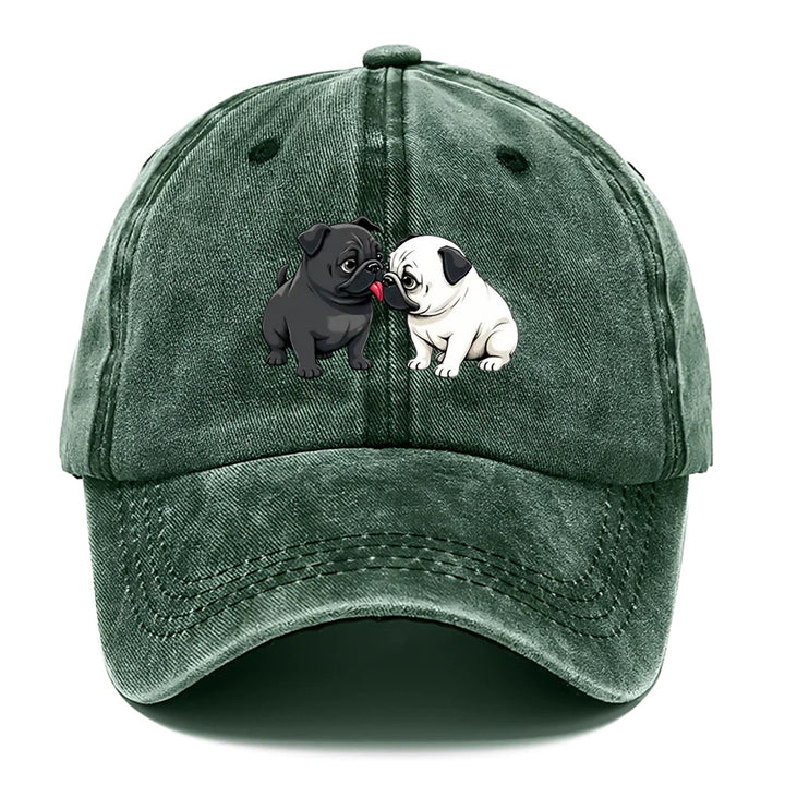 1 Gorra Ajustable con Estampado de Pug Lindo - Sombrero Unisex Suave y Transpirable para Hombres & Mujeres, Regalo Ideal Para Amantes del Perro en Cumpleaños o Fiestas (Diseño /Blanco), Eventos Formales e Informais. Lavada a Mano. Visera Curva. ¡Estilo Di