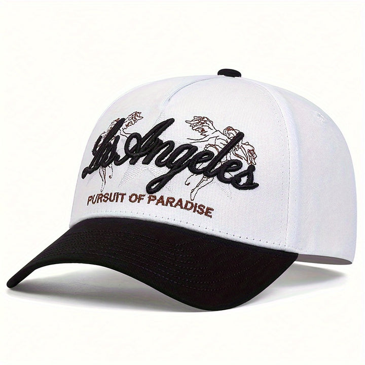 Gorra de béisbol bordada de Los Angeles para hombre, 1 unidad, ajustable, ligera de poliéster, diseño con palmera y alas de ángel, transpirable para viajes al aire libre, fiestas en la playa, primavera/otoño (verde/blanco/negro), estilo casual, duradera