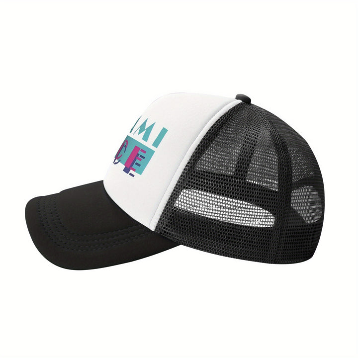 Fabric. Gorra de béisbol inspirada en Miami Vice para hombres y mujeres - Gorra de camionero de malla ligera y transpirable con visera ajustable, diseño en dos tonos, perfecta para todas las estaciones y regalo de vacaciones