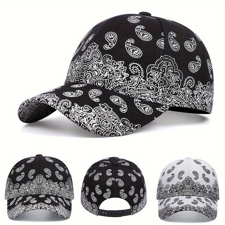 Hip Hop Paisley Print Gorra De Béisbol Unisex Negro Y Blanco Sombreros De Sol Casuales Ligeros Gorra De Papá Ajustable Para Mujeres Hombres