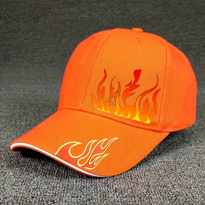 Gorra de béisbol para hombre, 1 unidad, ligera con diseño de llamas vibrantes, tejido transpirable y sin estirar, ideal para streetwear, ciclismo y viajes, lavable a mano, ajustable, accesorio urbano, cómoda