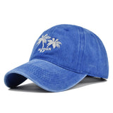 Gorra de béisbol bordada con diseño de palmera de coco - Sombrero de sol retro lavado y envejecido con visera curva, tejido transpirable no tejido, ajuste elástico para fútbol, Mardi Gras