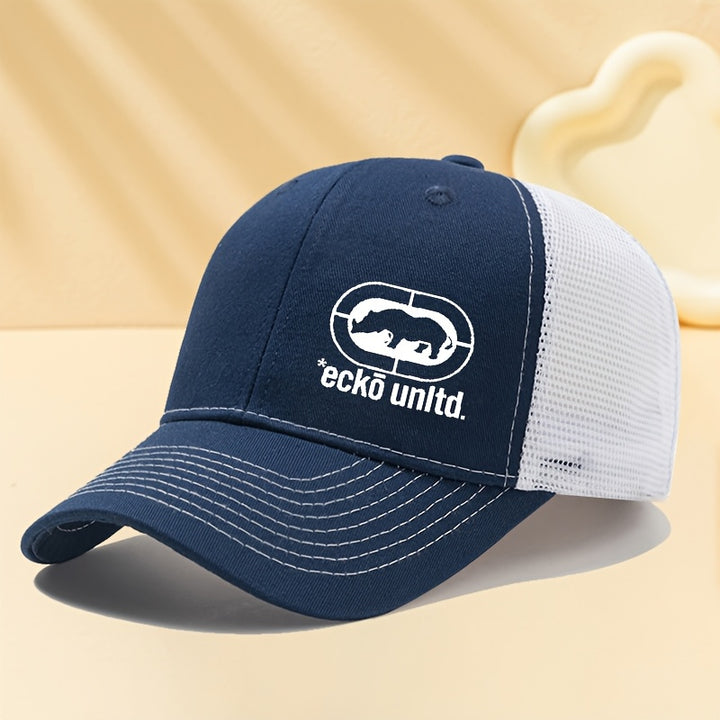 Gorra de béisbol ligera y transpirable para hombres Ecko Unltd - con silueta de oso blanco y logo, estilo gorra de camionero, gorra hip-hop para camping, fiestas, uso casual | Parte trasera de malla y frente estructurado, tela duradera no elástica, icónic
