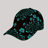 Gorra de Béisbol Estilo Callejero Unisex con Estampado Floral y Flores Azul Verdoso sobre , Gorra Deportiva Transpirable para Hombres y Mujeres, Uso Diario Casual