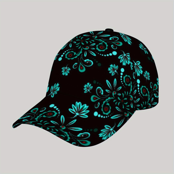 Gorra de Béisbol Estilo Callejero Unisex con Estampado Floral y Flores Azul Verdoso sobre , Gorra Deportiva Transpirable para Hombres y Mujeres, Uso Diario Casual