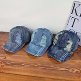1 pieza de gorra de papá unisex para parejas con agujeros grandes dañados, diseño de parches de estilo callejero y tamaño ajustable, perfecto para usar todos los días en la primavera temprana.