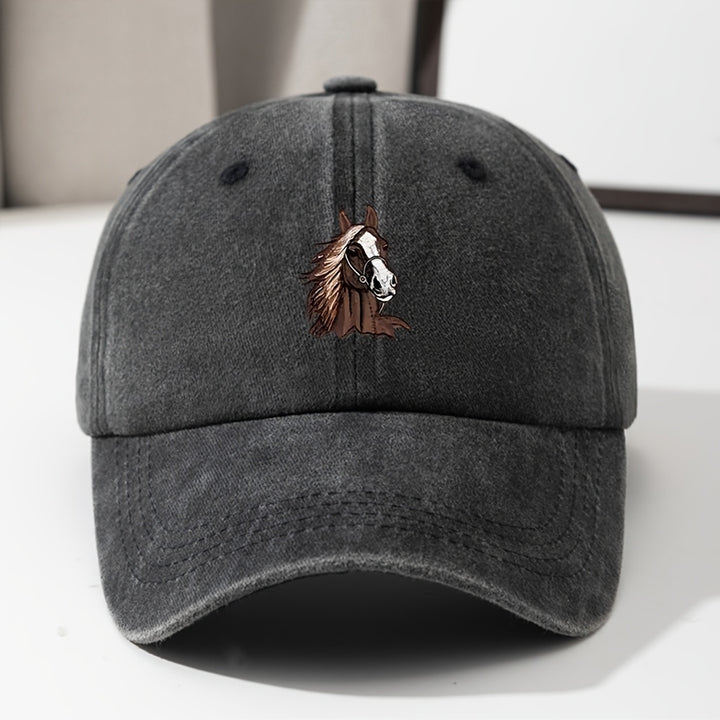 Gorra de béisbol retro lavada ligera para jóvenes con logotipo de cabeza de caballo - Ajuste elástico, cierre de clic, lavable en máquina, gorra casual para todas las estaciones y Ramadán para niños y niñas, accesorio versátil para jóvenes, juguetón, ropa