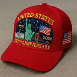 Gorra Snapback con Estatua de la Libertad y Bandera del 250º Aniversario - /Marrón con Letras Doradas, Sombrero Conmemorativo 1776-2026, Ligero y Ajustado para el 4 de Julio, Fiestas y Eventos Históricos (Coleccionable de Apariencia Oficial)
