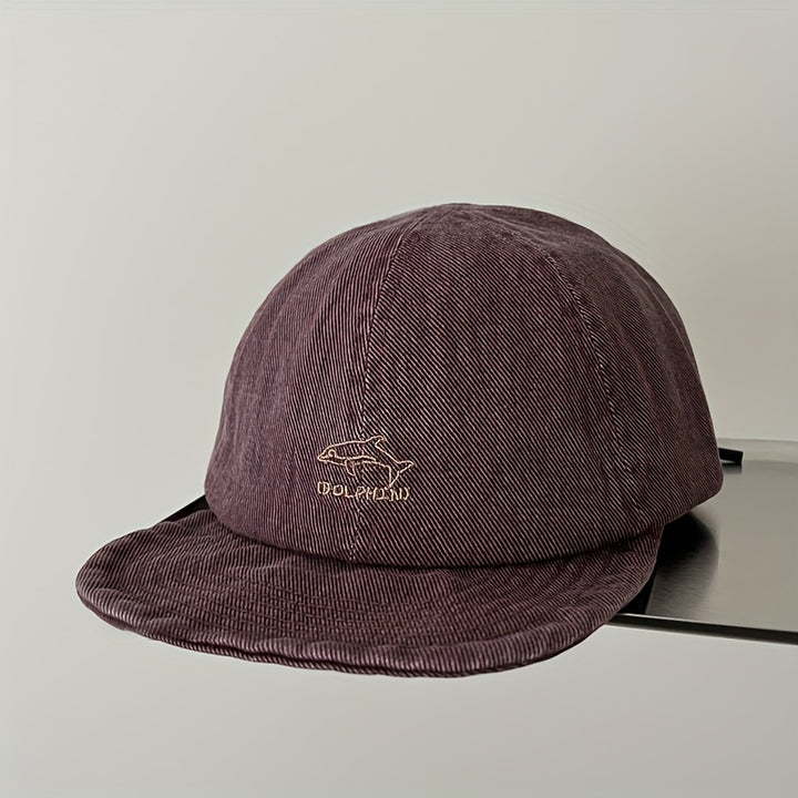 Gorra de Ala Plana con Bordado de Delfín, Gorro Baseball para Mujer - Accesorio al Aire Libre, Moda, Diseño Delgadito y Adjustable, Lavado a Mano, Coleccionistas de Sombreros, Amantes del Estilo