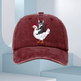 Gorra de Béisbol Ajustable para Hombre con Estampado de Gato y Pollo - Azul Marino, Tejido Suave y Correa Ajustable, Diseño Divertido, Ropa Casual, Gorra Única, Accesorio Duradero