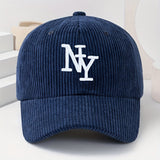 Gorra ajustable NY con logo bordado, unisex, negra/blanca tipo pana, ligera y abrigada para invierno y todo clima, bordado temático NY, regalo casual para fans (lavable a mano)