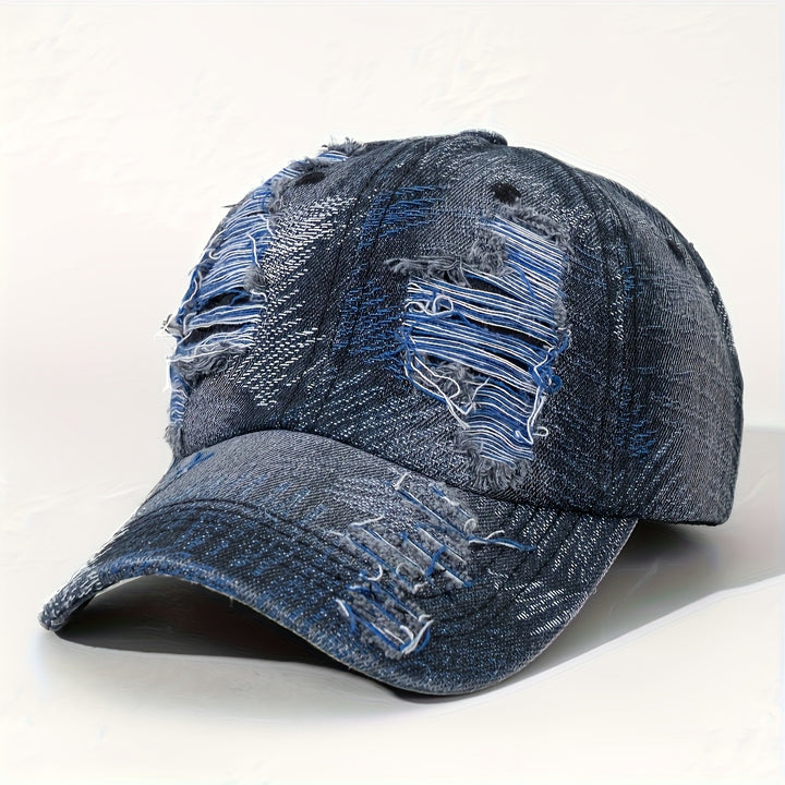 1 pieza de gorra de papá unisex para parejas con agujeros grandes dañados, diseño de parches de estilo callejero y tamaño ajustable, perfecto para usar todos los días en la primavera temprana.