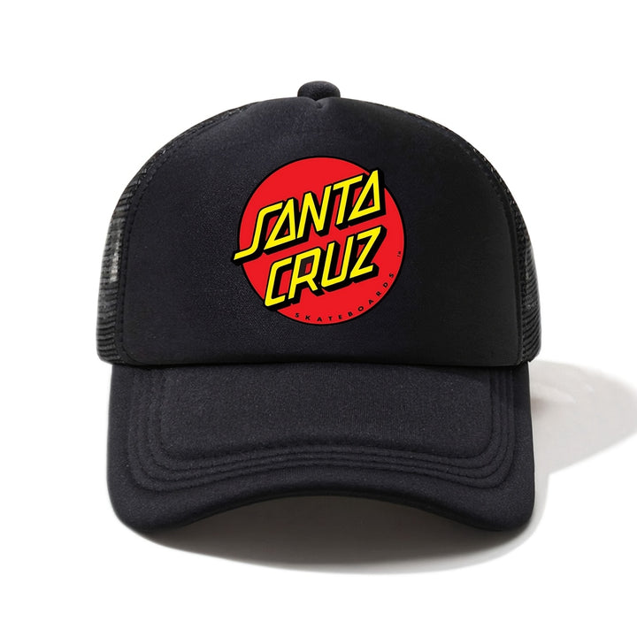 1pc Gorra de Béisbol SANTA CRUZ Estampada - Ligera y Transpirable, Unisex para Exteriores con Logo en Amarillo Intenso y Rojo, Sombrero Deportivo Casual para Hombres y Mujeres, Accesorio Duradero