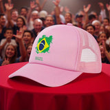 1 Gorra de Béisbol con Bandera Brasileña - Gorro Trucker Estampado con la Bandera de Brasil (Verde, Amarillo, Azul), Poliéster Ligero y Transpirable para Hombres y Mujeres, Exposición Hexagonal, Deportes, Viajes, Uso Diario - Accesorio Unisex, Sombrero Mo