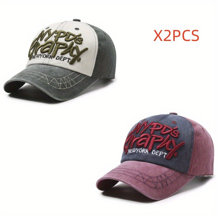 2 Piezas Gorra Snapback Unisex Estilo Retro Lavado con Bordados de Letras Desgastadas, Béisbol Urbano Europeo y Americano