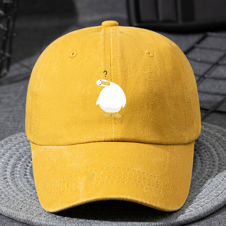Gorra de béisbol retro lavada ligera para jóvenes, ajustable con cierre de clic, ajuste elástico, lavable en máquina, gorra casual para todas las estaciones con diseño de pato de dibujos animados, ropa casual para jóvenes, moda juguetona para jóvenes, dis