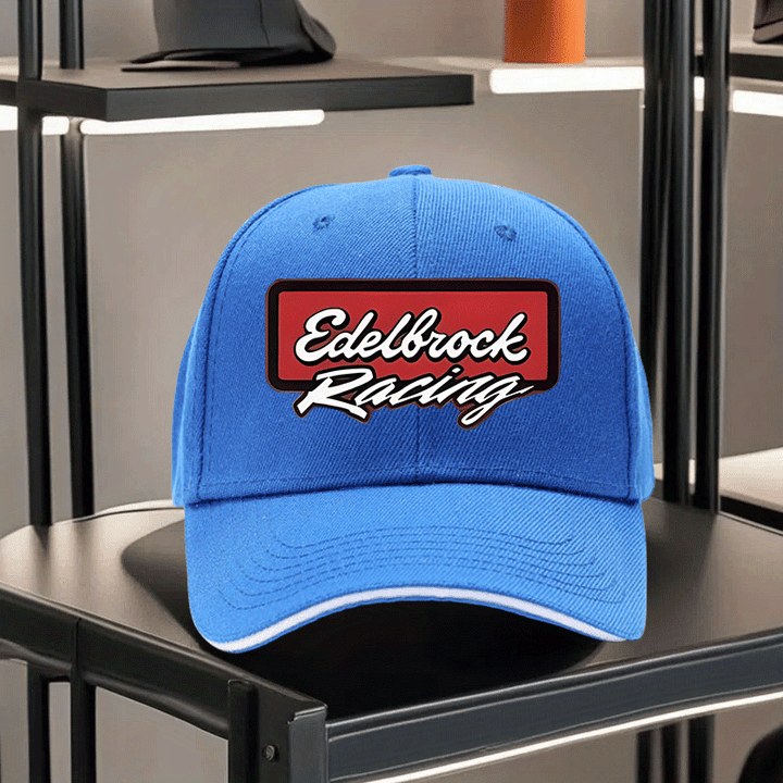 1pc Gorra Unisex Ajustable Transpirable para Camioneros - Visera Negra con Estampado Edelbrock Racing, Ligera para Senderismo, Ciclismo y Actividades al Aire Libre, Lavable a Máquina, Opción de Caja Regalo