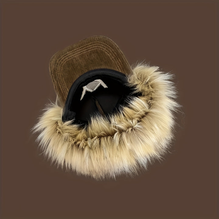 1 Gorra de Béisbol para Mujer con Bordado de Letras Yy, Gorra de Alta Gama para Usar dos Veces en Otoño e Invierno, Gorra Retro de Piel Sintética con Protección para las Orejas, Gorra de Pato de Pato Gruesa y Cálida de Pana a la Moda