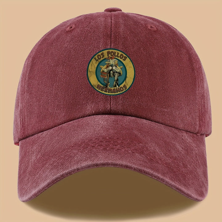 1 pieza de gorra de conductor de camión estilo urbano de moda con estampado de letras de dibujos animados Los Pollos Hermanos | Gorra solar ajustable para parejas, adecuada para senderismo, ciclismo, fiestas en la playa, conferencias | Gorra de béisbol su