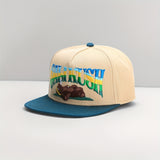 Gorra CALI RUSH bordada con parche de oso/conejo, visera plana en beige y verde azulado, ajustable, estilo retro y urbano, para protección solar