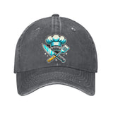 Gorra de Béisbol Ajustable y Ligera de Algodón para Chef - Gorra Negra con Sombrero de Chef Azul & Gráfico de Espátulas Cruzadas, Visera Curva para Hombres y Mujeres, Accesorios de Cocina al Aire Libre, Sombreros Casuales, Cabezal Cómodo