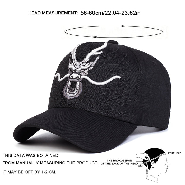 Gorra de béisbol bordada con dragón para hombre - Snapback ajustable, gorra ligera y transpirable con diseño de 5 paneles y patrones de dragón y olas de inspiración japonesa, sombrero de primavera y otoño, sombrero elegante, sombrero duradero