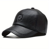 1 Gorra de béisbol de cuero sintético negro elegante para hombre con ajuste de presión - Ligera, duradera y transpirable para actividades al aire libre, viajes, fiestas en la playa y uso casual, gorra de moda de primavera | Gorra de ajuste de presión |...