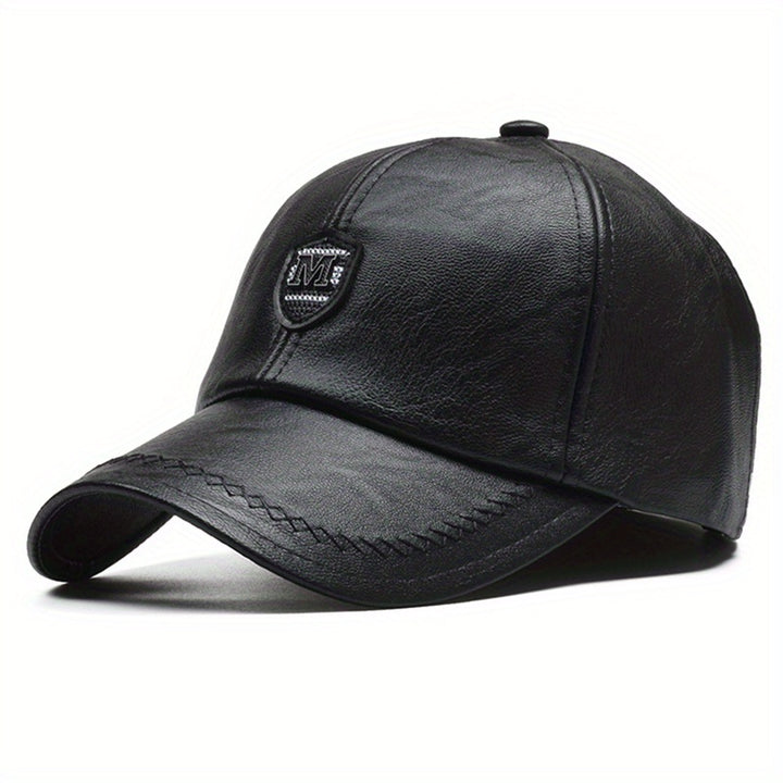 1 Gorra de béisbol de cuero sintético negro elegante para hombre con ajuste de presión - Ligera, duradera y transpirable para actividades al aire libre, viajes, fiestas en la playa y uso casual, gorra de moda de primavera | Gorra de ajuste de presión |...