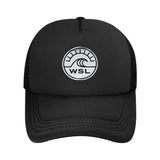 1 pieza de gorra de béisbol de malla de organización de surf WSL - Gorra ajustable transpirable con diseño de onda geométrica, gorra casual para todas las estaciones unisex para hombres y mujeres, blanco y negro, perfecta para actividades al aire libre, p