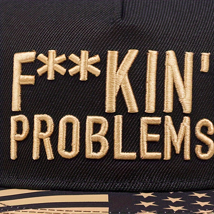 Gorra de Béisbol Bordada en Dorado 'PROBLEMS' - Snapback de Moda, Estilo Hip Hop, Gorra Ligera para Hombre y Mujer. Tejido de Tela