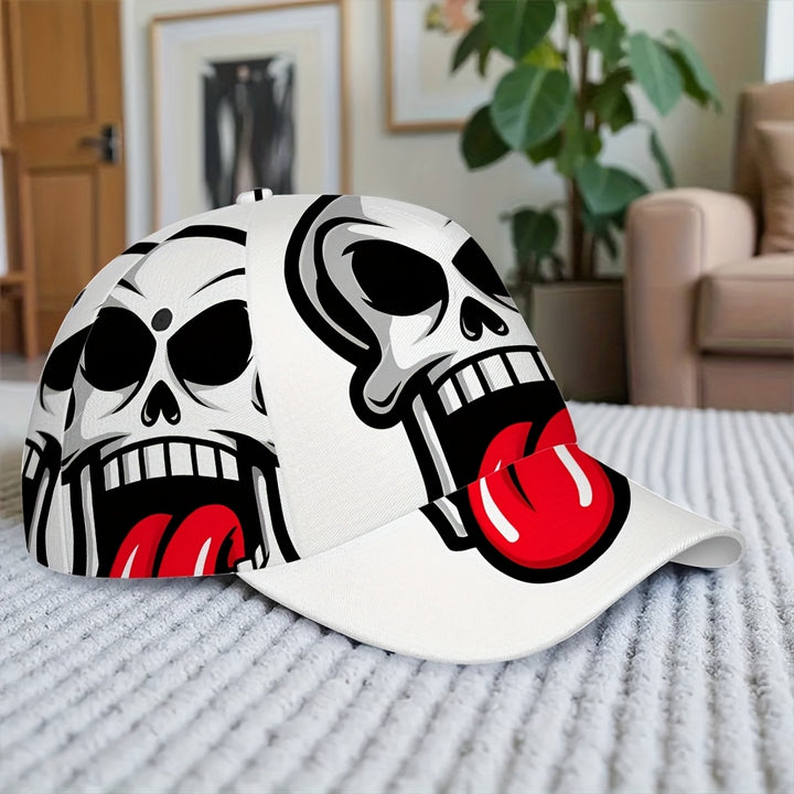 1 gorra de béisbol con estampado SkullLick - Gorra ajustable y ligera de poliéster con labios rojos audaces y diseño de ojos negros, ideal para ropa casual, citas y regalos de Halloween/Día de Acción de Gracias/Navidad, gorra de calavera