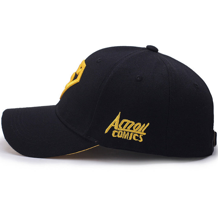 1 Gorra de béisbol de Superman de la Liga de la Justicia de Warner - con logo dorado 'S', ligera, parte trasera de malla transpirable, ajuste ajustable, cierre con cordón, perfecta para deportes al aire libre