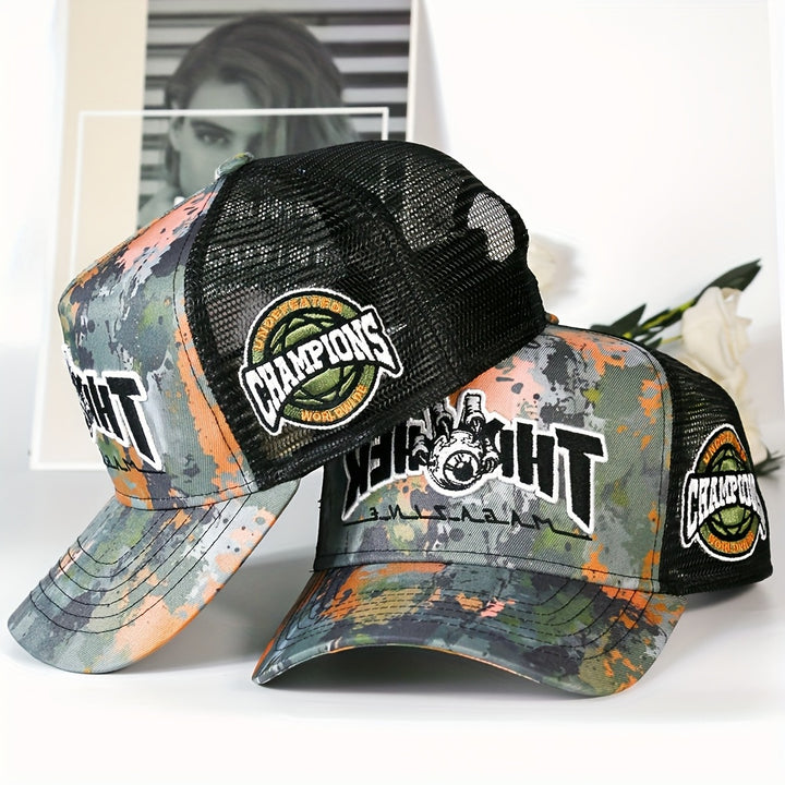 Gorra de Béisbol Gráfica para Skateboarding - Gorra Trucker de Hip Hop con Mesh Breathable, Snapback Adjustable, Diseño Unisex Embroidered para Viajes Outdoor y Skateboarders de Primavera/Otoño, Headwear Casual, Diseño Sporty, Detalle Embroidered