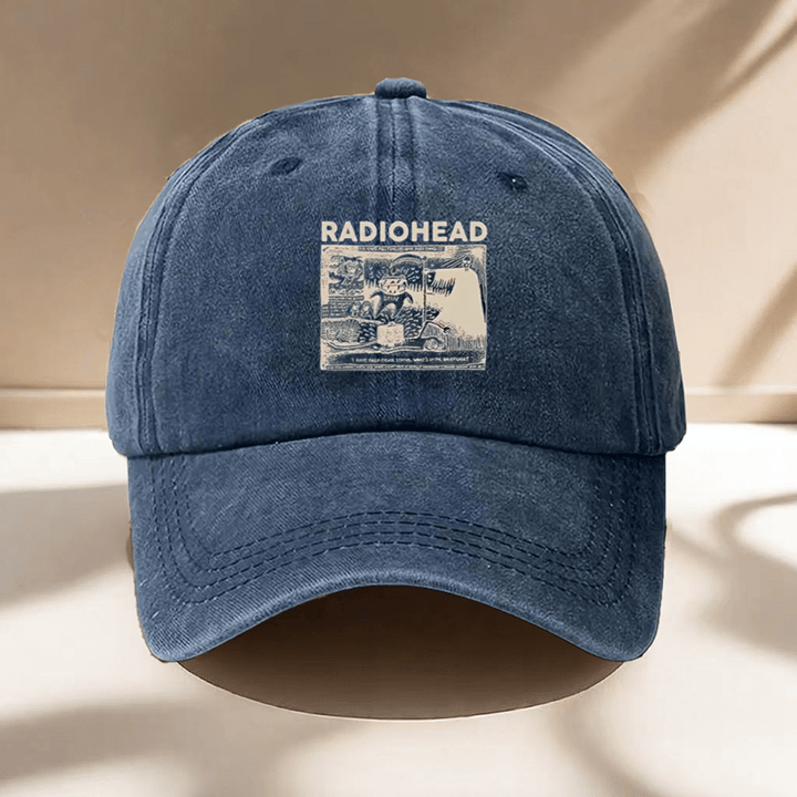 Gorra de béisbol lavada con estampado de RADIOHEAD para hombres y mujeres, ajustable, informal y versátil, ligera y cómoda, esencial para actividades al aire libre, que muestra encanto de personalidad.