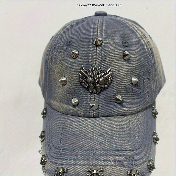 Gorra de béisbol lavada de alta calidad unisex con remaches hechos a mano y patrón geométrico - Sombrero solar ajustable para hombres y mujeres, estilo callejero, ligero, para usar en todas las estaciones, gorra