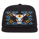 Gorra de béisbol para hombre con bordado de cabeza de toro, ideal para hip-hop, actividades al aire libre, gorra de malla ajustable para protección solar, perfecta para uso casual en viajes a la playa o vacaciones durante primavera y otoño