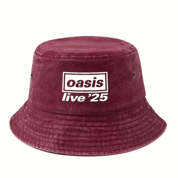 MAKEFGE Gorra Unisex Oasis Live'25 Estampada - Gorra Trucker Ligera para Hombres y Mujeres, 5 Colores (/Azul Marino/Morado Oscuro/ Marino/Beige), Cierre Ajustable con Broches, Protección Solar Transpirable para Camping, Viajes y Vacaciones, Equipo de Camp