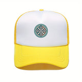 1 gorra de béisbol con nudo celta para hombres y mujeres - Gorra tipo trucker ajustable con patrón verde/blanco/rosa, trasera transpirable en malla, poliéster duradero - Unisex para festivales al aire libre, conciertos, pesca y estilo casual