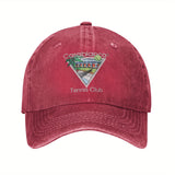 Gorra de Béisbol con Logo del Casablanca Tennis Club - Gorra Negra Lavada al Estilo Universitario Transpirable con Diseño Vibrante en Rosa y Azul, Regalo Ideal para Aficionados al Tenis, Golf o Running