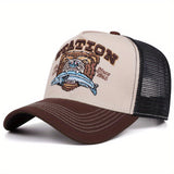 Gorra de béisbol retro americana con estampado de cabeza de oso, unisex, transpirable, malla de contraste, estilo trucker