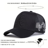 Gorra de béisbol bordada con llama lateral de malla para hombres, 100% poliéster, estilo deportivo, ligero, ajustable, con lavado a mano para al aire libre, viajes y vacaciones
