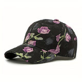 Nueva gorra de béisbol con estampado floral elegante, parte superior dura, para mujer, para uso casual al aire libre en primavera/verano/otoño, gorra versátil con forma de pico de pato, de moda.