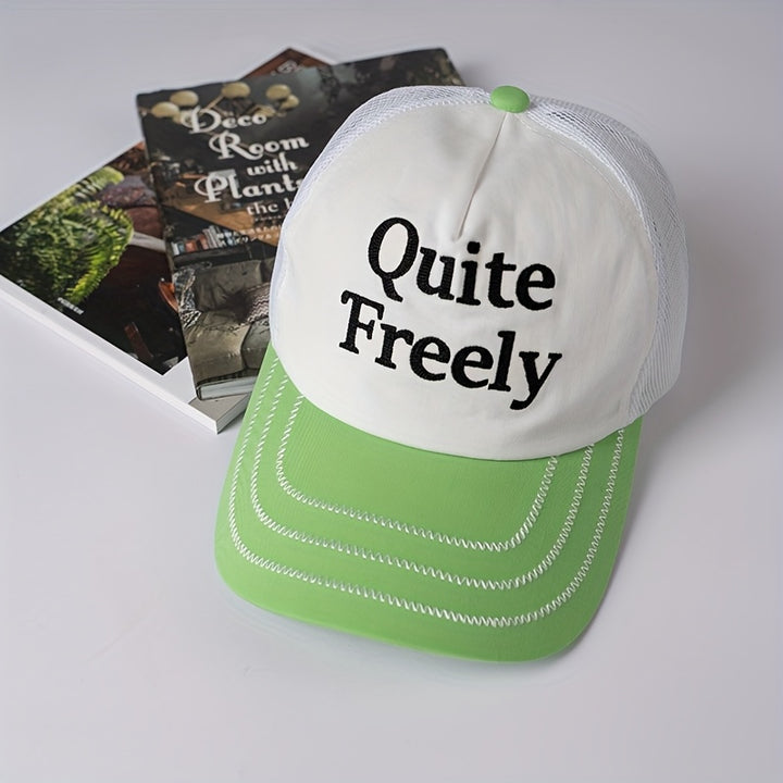 Gorra de béisbol versátil con bordado de letras para verano, protección solar, sombrero deportivo transpirable de malla.