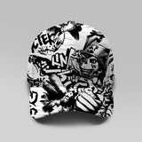 Gorra de Béisbol Ajustable y Ligera con Diseño Graffiti Streetwear (Patrones de Calavera y Pájaro) - Sombrero de Moda Urbana /Blanco, Lavable a Máquina para Looks Casuales