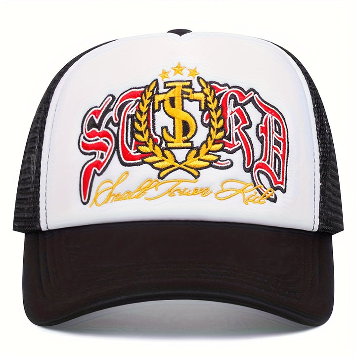 Conjunto de 2 piezas, sombrero + 'adornos', gorra de béisbol bordada con insignia de letra de estilo europeo y americano, gorra de camión de calle transpirable para hombres y mujeres.