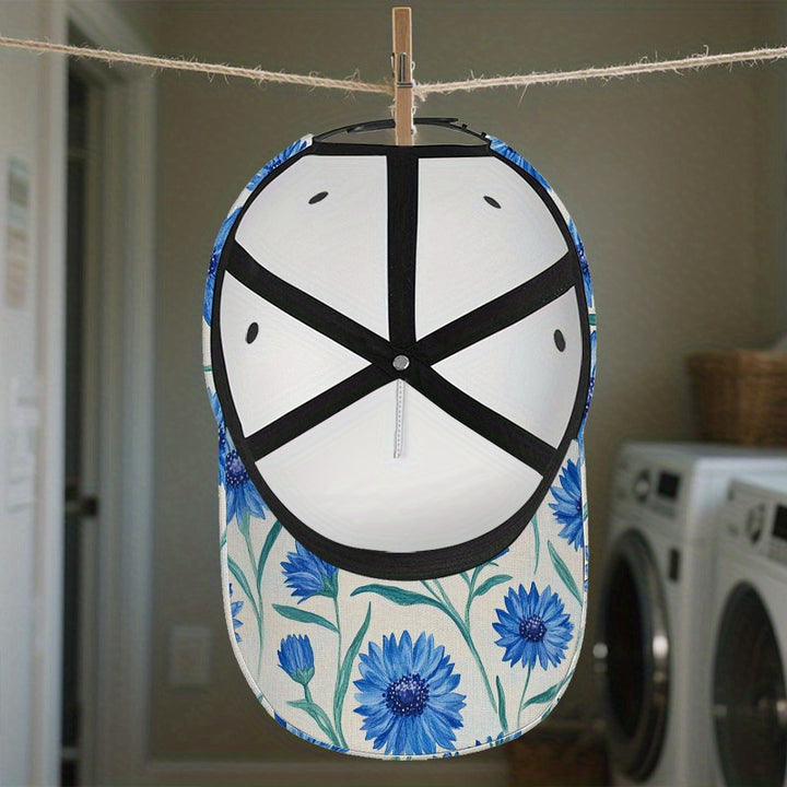 1pc Gorra de Béisbol Ajustable con Estampado de Flores Azules - Gorra Ligera de Pico de Pato para Salidas Familiares, Navidad, Playa, Picnic, Uso Diario - Ajuste Cómodo para Todas las Tallas