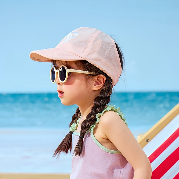 1 gorra de visera solar de secado rápido para niñas con lazo - Gorra de béisbol de ala ancha transpirable para jóvenes, rosa claro con lazo verde y detalles florales, ideal para salidas de playa en verano, se ajusta a -6 años, accesorios de playa | Diseño