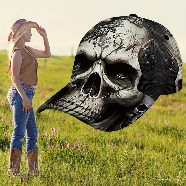 1 gorra de béisbol estilo retro con diseño de calavera gris, unisex, deportiva, 100% poliéster, ligera, ideal para actividades al aire libre, correr y protección solar