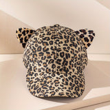 Gorra de béisbol linda con estampado de leopardo, sombrero de papá de dibujos animados con orejas de gato, sombreros deportivos ajustables ligeros para mujeres
